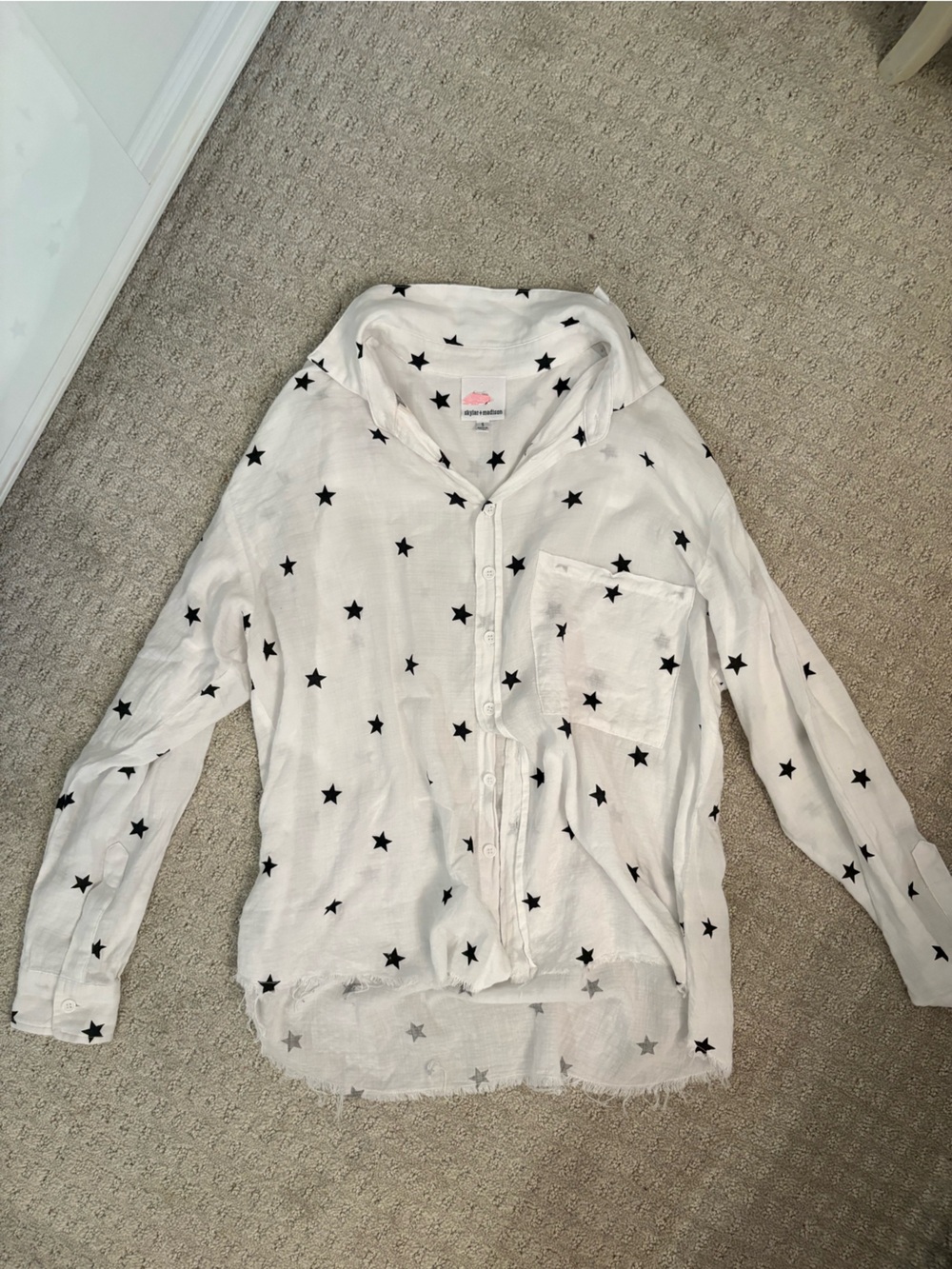 Skylar + Madison White Button-Down Shirt with Black Star Print